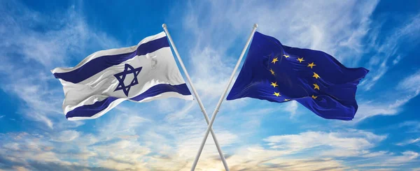 Croisé Les Drapeaux Nationaux Israël Drapeau Union Européenne Agitant Dans — Photo