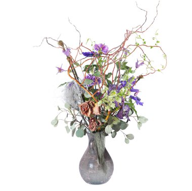 Beyaz renkte izole edilmiş düğün buketi. Taze, yemyeşil renkli çiçekler.