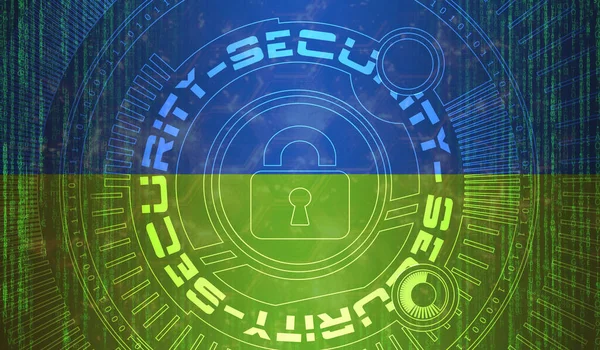 National Cybersikkerhed Ukraine Digital Baggrund Databeskyttelse Sikkerhedssystemer Koncept Lås Symbol - Stock-foto