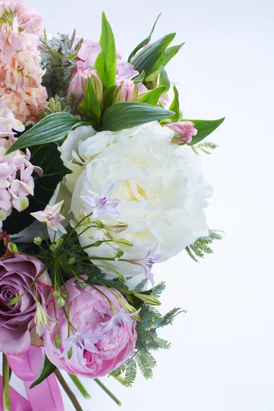 Wedding Bouquet Isolated White Fresh Lush Bouquet Colorful Flowers Close — Stock Photo, Image