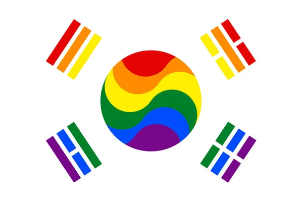 韩国国旗的最高视图 Lgbt 没有旗杆 平面设计 国旗背景 自由和爱的概念 骄傲的一个月 行动主义 社区和自由 — 图库照片
