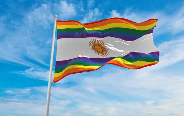 Flag Lgbt Argentina Waving Wind Cloudy Sky Freedom Love Concept — Stock Photo, Image