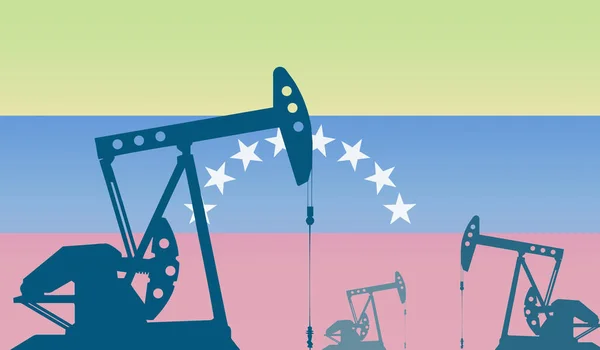 Sylwetka Pomp Olejowych Przeciwko Fladze Wenezueli Ropa Naftowa Gaz Wydobywczy — Zdjęcie stockowe