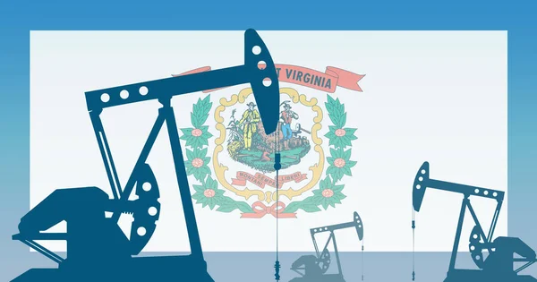 美国西维吉尼亚州国旗下的油泵轮廓 提炼级原油和天然气 油田和石油公司 碳氢化合物市场 工业的概念 — 图库照片