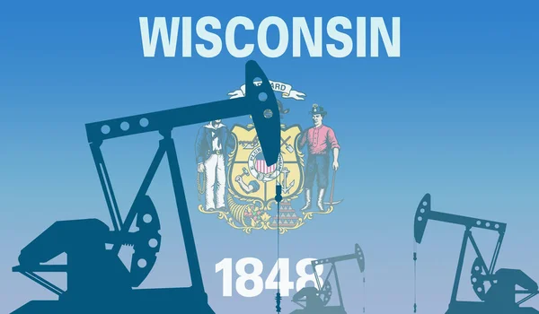 Silhueta Bomba Óleo Contra Bandeira Estado Wisconsin Eua Extração Petróleo — Fotografia de Stock