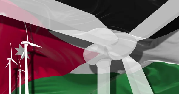 Wind Turbines Background Jordan Flag Sustainable Development Renewable Energy National — Stock Photo, Image