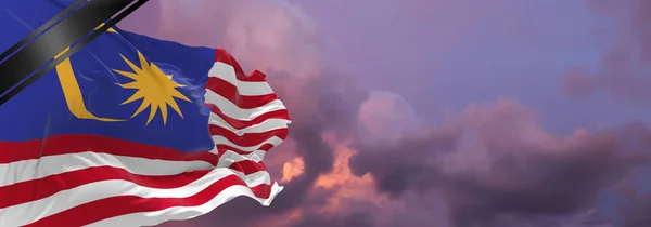 Bandeira Nacional Malásia Com Fita Luto Memória Das Vítimas Guerra — Fotografia de Stock