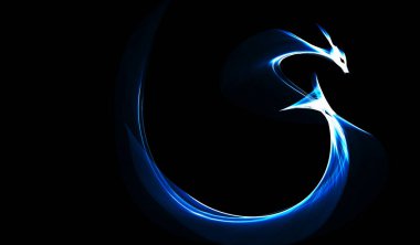 Minimalist Kanatlı Ateş Ejderhası. Ateş alevleri. Işık Yolları. Uzun Pozlama Yolu. parıldayan neon çizgileri.