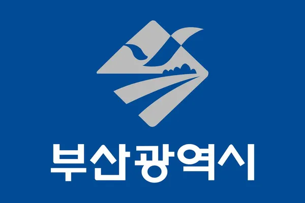 南韩釜山国旗的俯视图 韩国的旅行和爱国心的概念 没有旗杆 平面设计 国旗背景 — 图库照片