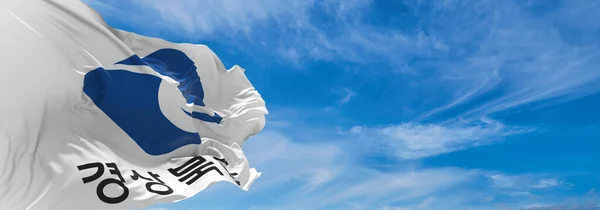 Флаг Провинции Кёнсан Южная Корея Облачном Фоне Неба Закате Панорамный — стоковое фото