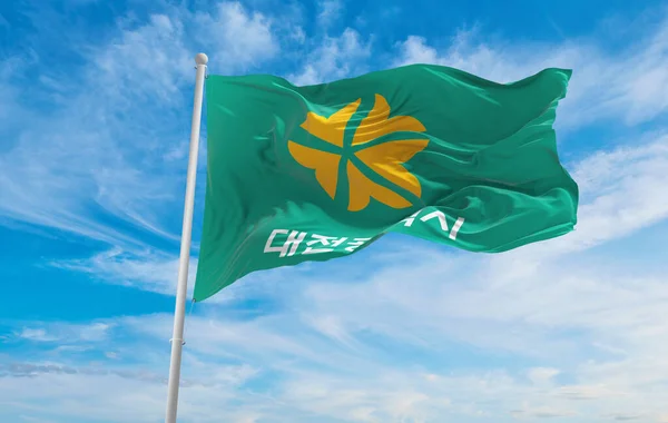 Zászló Daejeon Dél Korea Felhős Háttér Naplemente Panorámás Kilátás Koreai — Stock Fotó