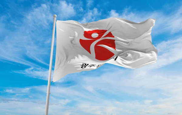Zászló Gwangju Dél Korea Felhős Égbolt Háttér Naplemente Panorámás Kilátás — Stock Fotó