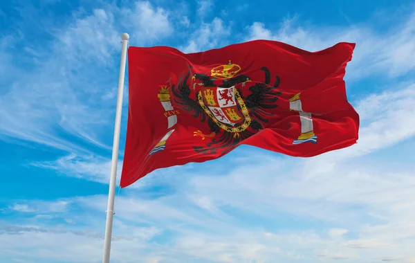 Флаг Толедо Испания Облачном Фоне Неба Закате Панорамный Вид Испанские — стоковое фото