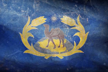 Birleşik Hizmet Gücü 'nün grunge desenli retro bayrağının üst görüntüsü. Çin Halk Cumhuriyeti. Bayrak direği yok. Uçak tasarımı, tasarım. Bayrak arkaplanı