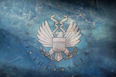 Minsk, Belarus - Mayıs 2021: Birleşik Devletler Kongre Kütüphanesi bayrağı, bayrak direği yok. Uçak tasarımı, tasarım. Bayrak arkaplanı.