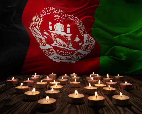 Velas Luto Ardiendo Bandera Nacional Afganistán Fondo Fin Semana Conmemorativo — Foto de Stock