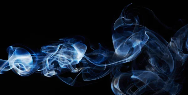 Blue Smoke Black Background Abstract Blur Motion Wave Swirl Wisp — Stock Photo, Image