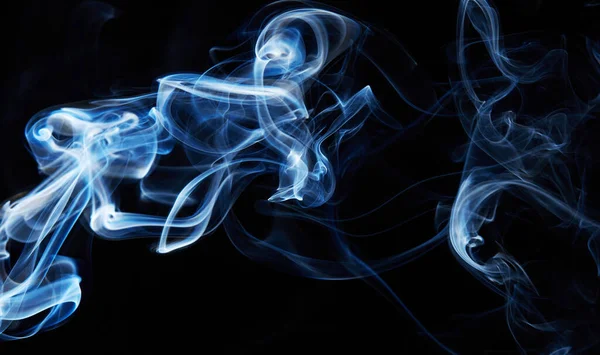Blue Smoke Black Background Abstract Blur Motion Wave Swirl Wisp — Stock Photo, Image