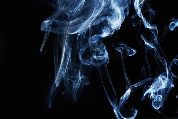 Humo Azul Sobre Fondo Negro Con Movimiento Desenfoque Abstracto Remolino — Foto de Stock