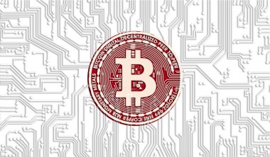 Japonya bayrağı ve Bitcoin, Entegre Devre Panosu deseni. Bitcoin Stok Büyümesi. Kripto para birimi ve Engelleme Teknolojisi yatırımcıları için kavramsal görüntü.