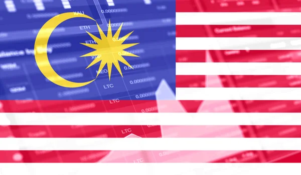 Vlajka Malajsie Burze Cenných Papírů Graf Bar Kryptoměna Růst Zásob — Stock fotografie