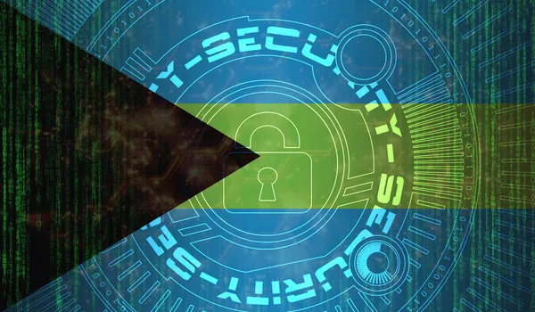 National Cybersikkerhed Bahamas Digital Baggrund Databeskyttelse Sikkerhedssystemer Koncept Lås Symbol - Stock-foto