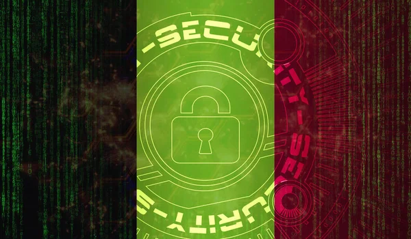 デジタル背景データ保護 安全システムの概念に関するベルギーの国家サイバーセキュリティ 暗い旗の背景にシンボルをロック — ストック写真