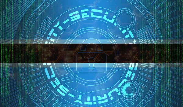 国家サイバーセキュリティのボツワナデジタル背景データ保護 安全システムの概念 暗い旗の背景にシンボルをロック — ストック写真