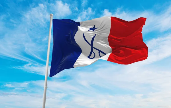 Flagga Marque Cema Chef För Försvarsstaben Frankrike Molnig Himmel Bakgrund — Stockfoto