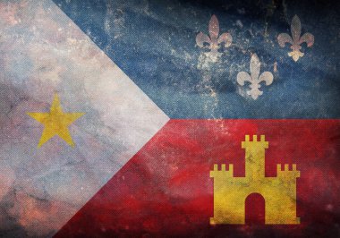 Acadiana, Fransa 'nın grunge dokusuyla retrobayrağının en üst görüntüsü. Fransız seyahati ve vatanseverlik kavramı. Bayrak direği yok. Uçak tasarımı, tasarım. Bayrak arkaplanı