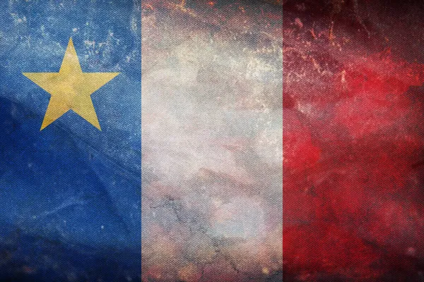 倒挂国旗的阿卡迪亚的顶部视图 法国与格子纹理 法国旅行和爱国心的概念 没有旗杆 平面设计 国旗背景 — 图库照片