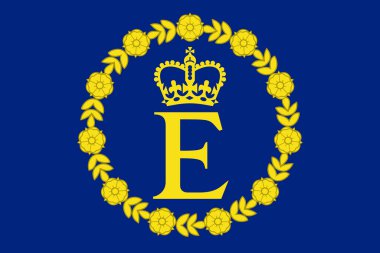 Kişisel Kraliçe II. Elizabeth 'in bayrağının üst görüntüsü. Büyük Britanya 'nın Birleşik Krallığı bayrağı, İngiltere. Bayrak direği yok, uçak tasarımı, tasarım. Bayrak arkaplanı