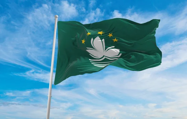 Bandiera Macao Sfondo Cielo Nuvoloso Tramonto Vista Panoramica Repubblica Popolare — Foto Stock