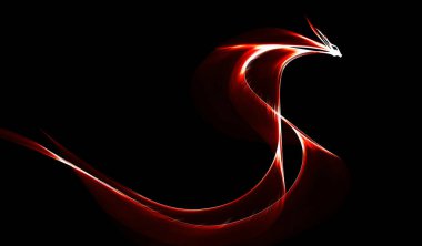 Minimalist Kanatlı Ateş Ejderhası. Ateş alevleri. Işık Yolları. Uzun Pozlama Yolu. parıldayan neon çizgileri.