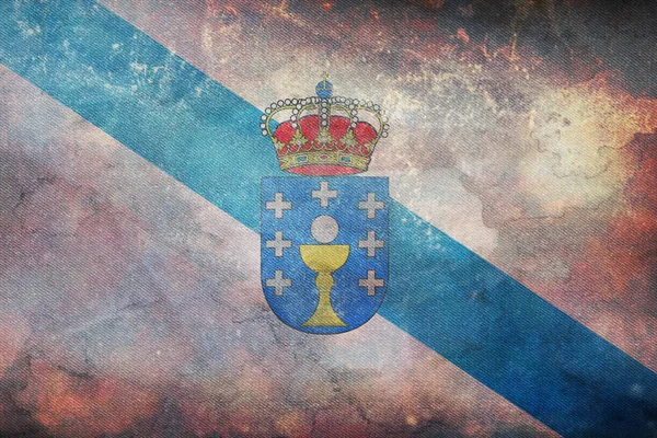 Vista Dall Alto Della Bandiera Retrò Galizia Spagna Con Grunge — Foto Stock