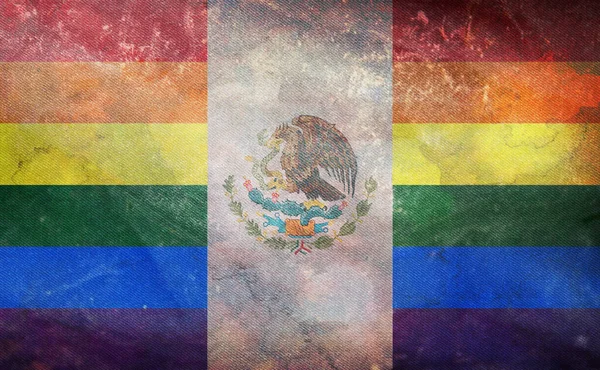 Widok Góry Flagi Retro Meksyku Gej Teksturą Grunge Bez Masztu — Zdjęcie stockowe