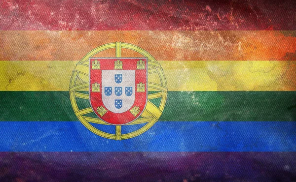 Widok Góry Flagi Retro Portugalii Lgbt Grunge Tekstury Nie Maszt — Zdjęcie stockowe