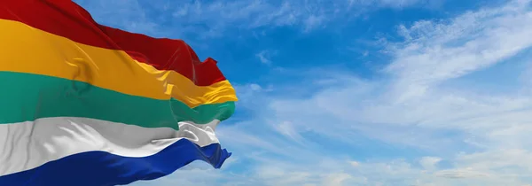 Прапор Хлопчики Люблять Махати Вітром Хмарному Небі Концепція Свободи Любові — стокове фото