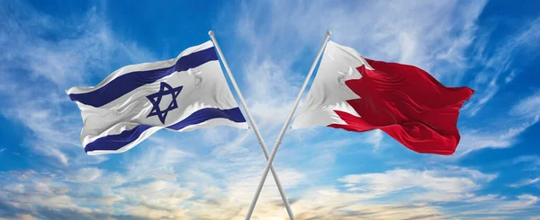 Croisé Les Drapeaux Nationaux Israël Bahreïn Agitant Dans Vent Par — Photo