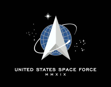Minsk, Belarus - May, 2021: Top view of flag of United States Space Force, no flagpole. Plane design, layout. Flag background. clipart