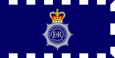 Metropolitan Polis Teşkilatı 'nın bayrağının üst görüntüsü. Büyük Britanya 'nın Birleşik Krallığı bayrağı, İngiltere. Bayrak direği yok, uçak tasarımı, tasarım. Bayrak arkaplanı