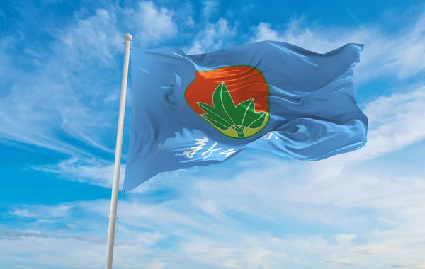 Bandeira Hsinchu Condado Fundo Céu Nublado Pôr Sol Vista Panorâmica — Fotografia de Stock