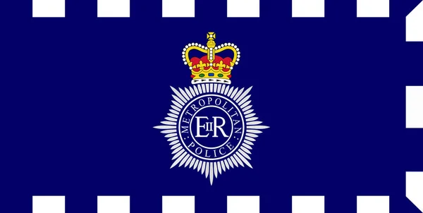 Top view of flag of the Metropolitan Police Service . flag of united kingdom of great Britain, England. no flagpole, Plane design, layout. Flag background