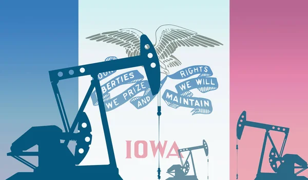 Silhueta Bomba Óleo Contra Bandeira Estado Iowa Eua Extração Petróleo — Fotografia de Stock