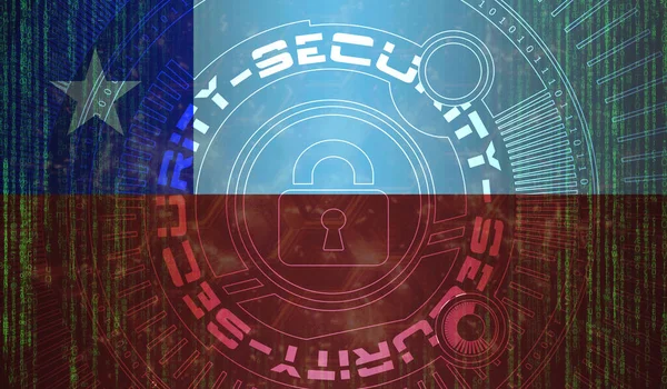 Chiles Nasjonale Cybersikkerhet Digital Bakgrunnsdatavern Sikkerhetssystemkonseptet Låsesymbol Mørk Flaggbakgrunn – stockfoto
