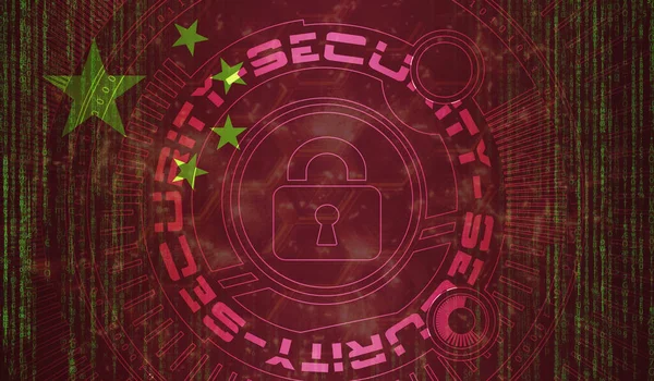 Kinas Nasjonale Datasikkerhet Digital Bakgrunnsdatavern Sikkerhetssystembegrep Låsesymbol Mørk Flaggbakgrunn – stockfoto