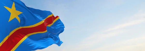 Bandeira Oficial Congo Kinshasa Fundo Céu Nublado Pôr Sol Vista — Fotografia de Stock