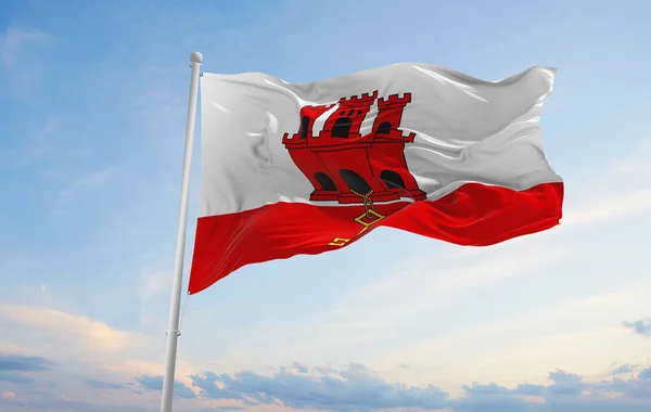 Official Flag Gibraltar Cloudy Sky Background Sunset Panoramic View Patriot — Stock Photo, Image