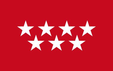 Madrid Topluluğu bayrağının en üst görüntüsü, İspanya. İspanyol seyahati ve vatanseverlik kavramı. Bayrak direği yok. Uçak tasarımı, tasarım. Bayrak arkaplanı