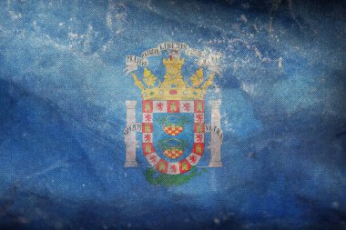 İspanya 'daki Melilla retro bayrağının en üst görüntüsü. İspanyol seyahati ve vatanseverlik kavramı. Bayrak direği yok. Uçak tasarımı, tasarım. Bayrak arkaplanı